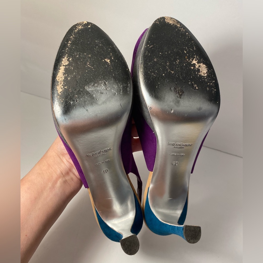 YSL Yves Saint Laurent Suede Pumps Sandals Heels slingback purple 40 - Picture 11 of 11